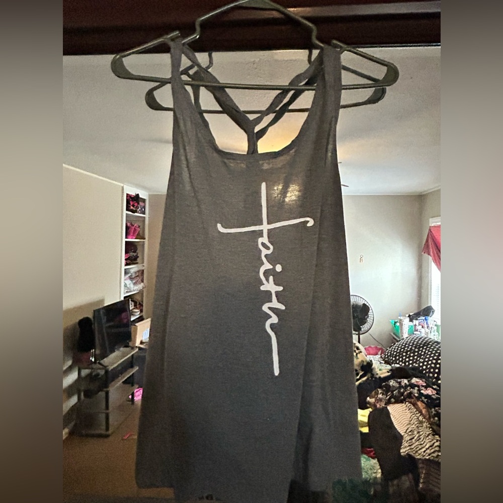 Women's Gray Tank Top with 'Faith' Print